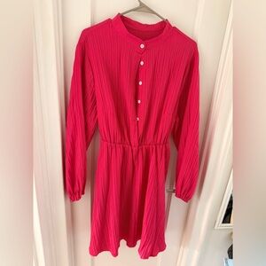 SHEIN Red Casual Sundress with Bishop Sleeves and V-Neck